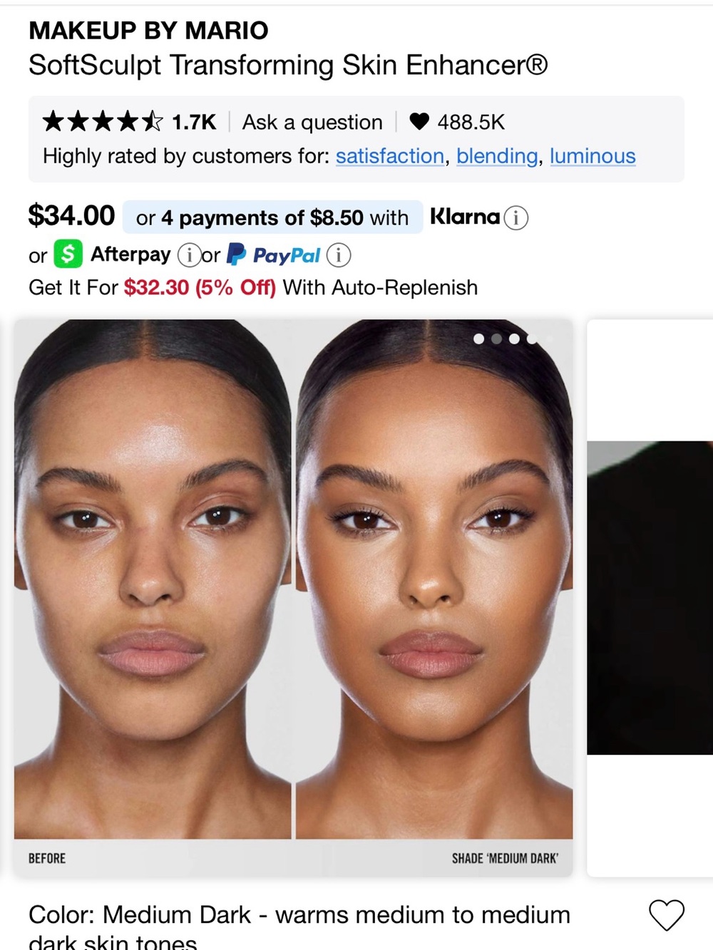 NWT Makeup By Mario SoftSculpt Transforming Skin Enhancer — Medium Dark - Picture 2 of 6